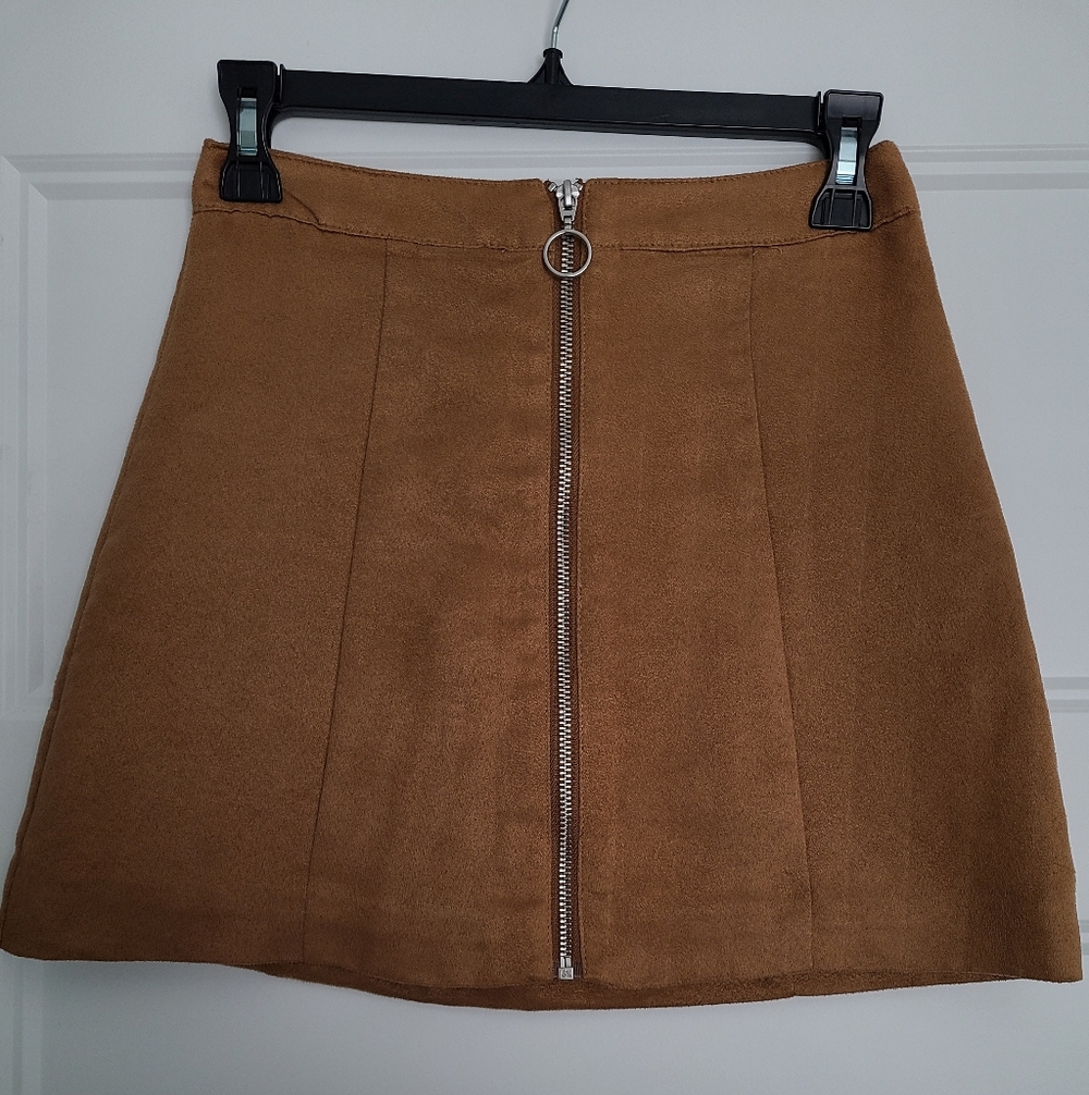 H&M Faux Suede Tan Mini Skirt with Front Zipper